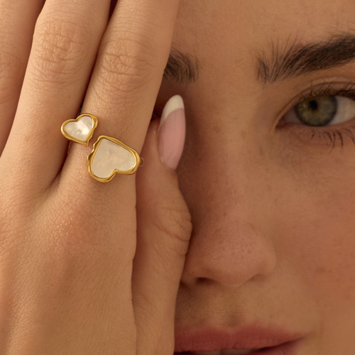 Złoty regulowany pierścionek Pearl Heart