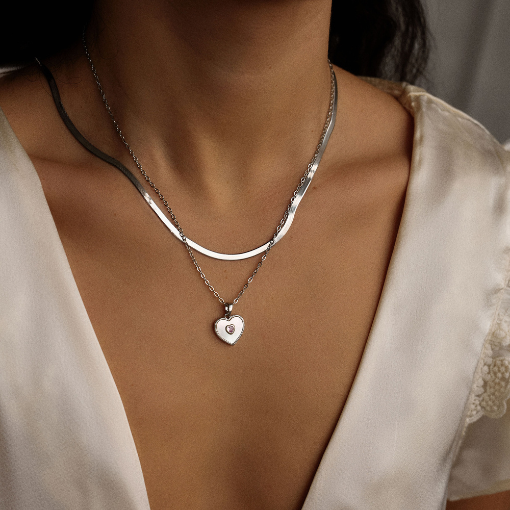 Srebrny naszyjnik z masą perłową Pinky Love